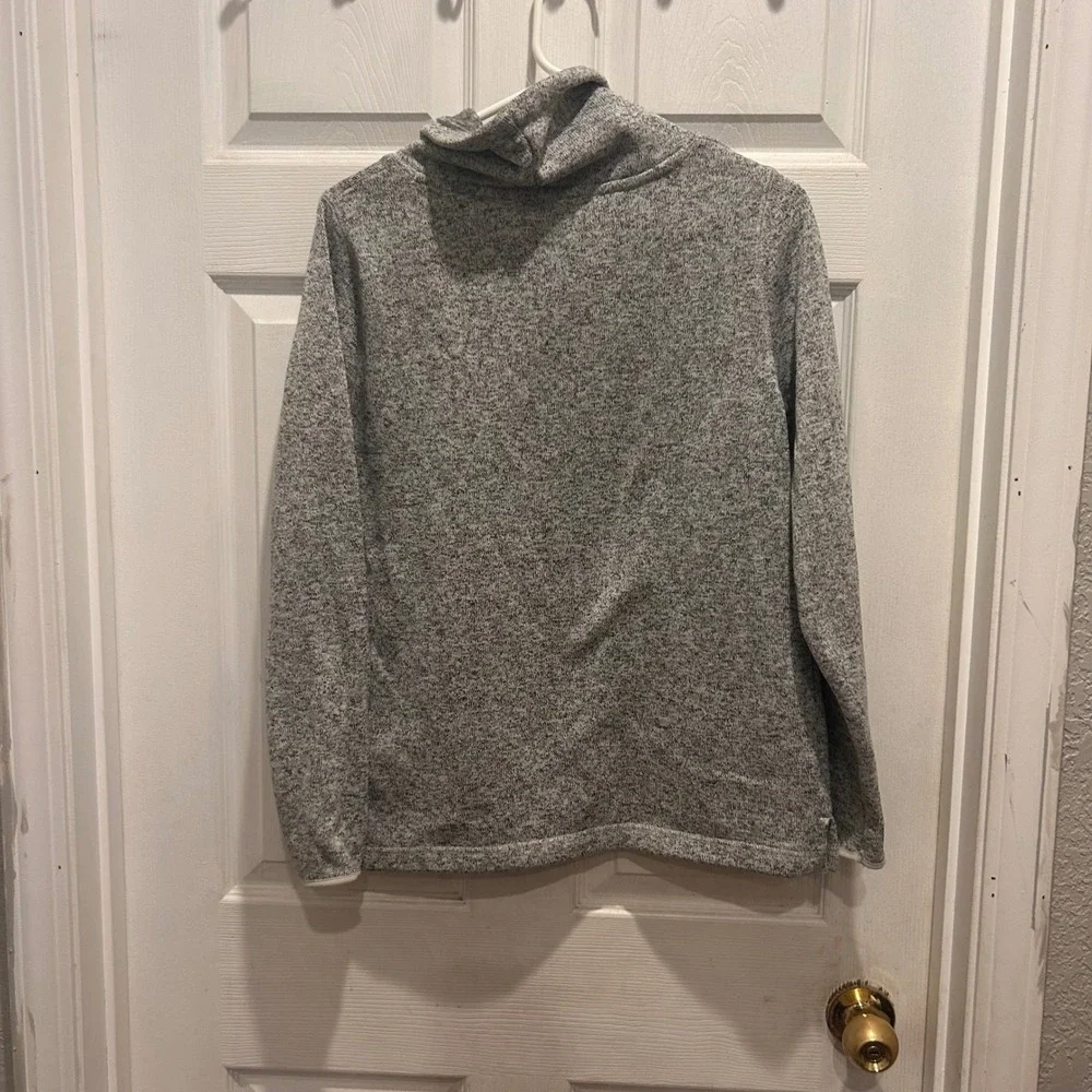 Eddie Bauer Womens Gray Marled Cowl Neck Pullover Sweater Fleece‎ Pocket Large
